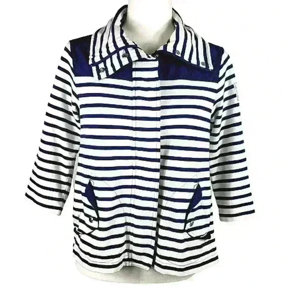 Lauren Ralph Lauren Jackets & Blazers - Lauren Ralph Lauren Active Jacket Navy White Stripes 3/4 Sleeves Cotton Size S